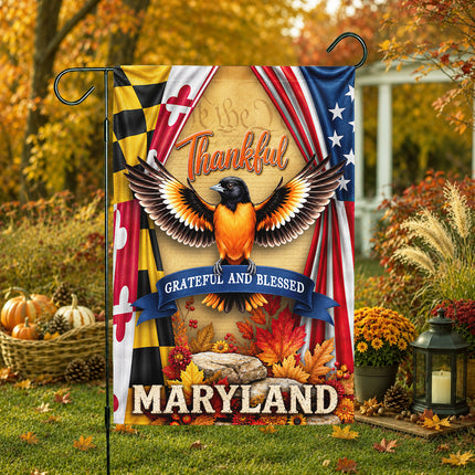 Maryland Fall Flag Thankful Grateful Blessed Oriole Autumn Decor