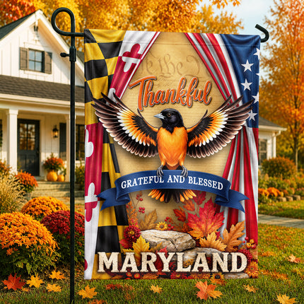 Maryland Fall Flag Thankful Grateful Blessed Oriole Autumn Decor