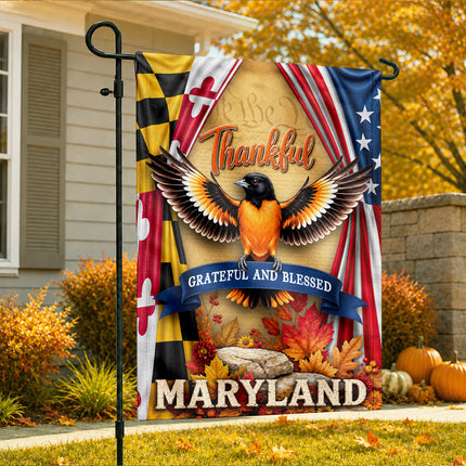 Maryland Fall Flag Thankful Grateful Blessed Oriole Autumn Decor