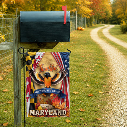 Maryland Fall Flag Thankful Grateful Blessed Oriole Autumn Decor