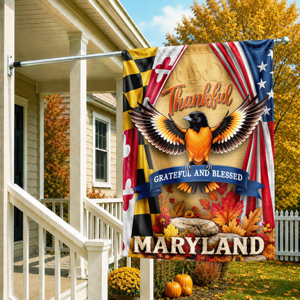 Maryland Fall Flag Thankful Grateful Blessed Oriole Autumn Decor