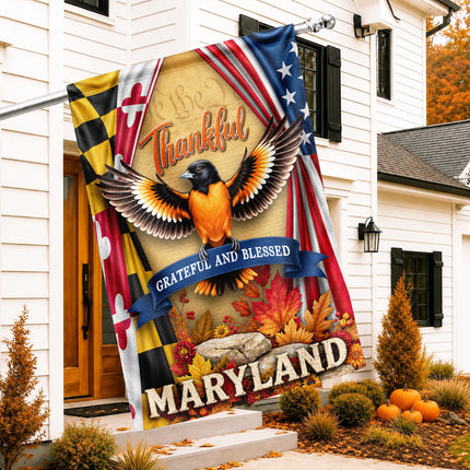 Maryland Fall Flag Thankful Grateful Blessed Oriole Autumn Decor
