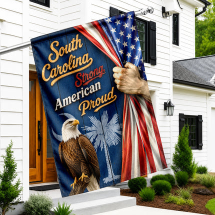 South Carolina Strong American Proud Eagle Palmetto Patriotic Flag