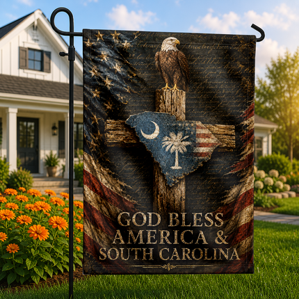 South Carolina Flag God Bless America Patriotic Eagle Cross