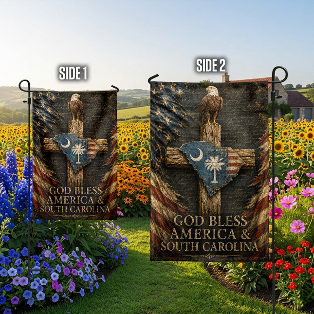 South Carolina Flag God Bless America Patriotic Eagle Cross