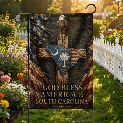 South Carolina Flag God Bless America Patriotic Eagle Cross