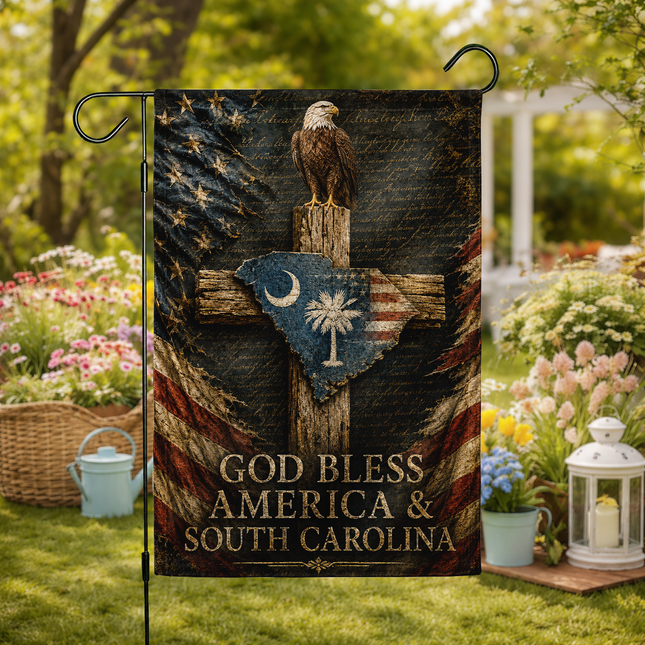 South Carolina Flag God Bless America Patriotic Eagle Cross
