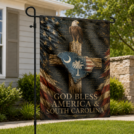 South Carolina Flag God Bless America Patriotic Eagle Cross