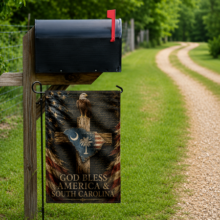 South Carolina Flag God Bless America Patriotic Eagle Cross