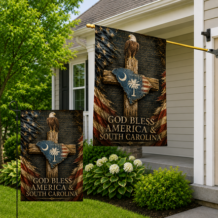 South Carolina Flag God Bless America Patriotic Eagle Cross