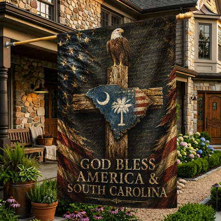 South Carolina Flag God Bless America Patriotic Eagle Cross