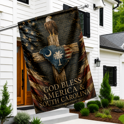 South Carolina Flag God Bless America Patriotic Eagle Cross
