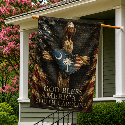 South Carolina Flag God Bless America Patriotic Eagle Cross