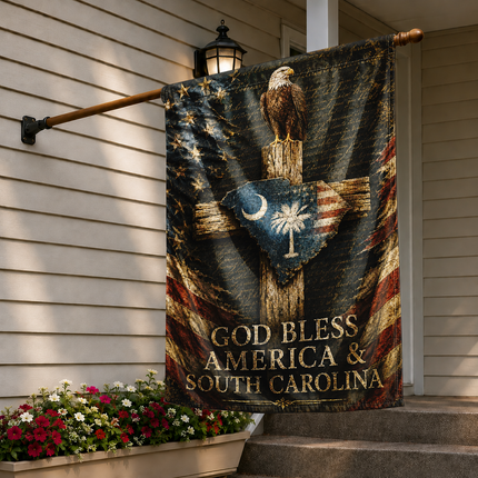 South Carolina Flag God Bless America Patriotic Eagle Cross