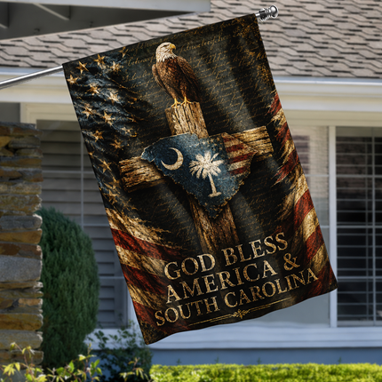 South Carolina Flag God Bless America Patriotic Eagle Cross