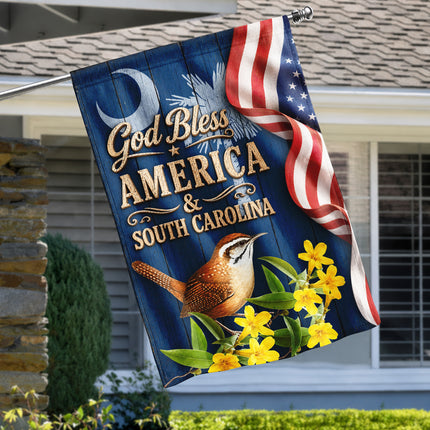 South Carolina God Bless America Carolina Wren Floral Flag