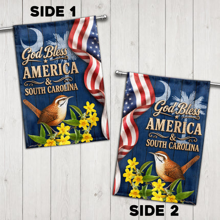 South Carolina God Bless America Carolina Wren Floral Flag