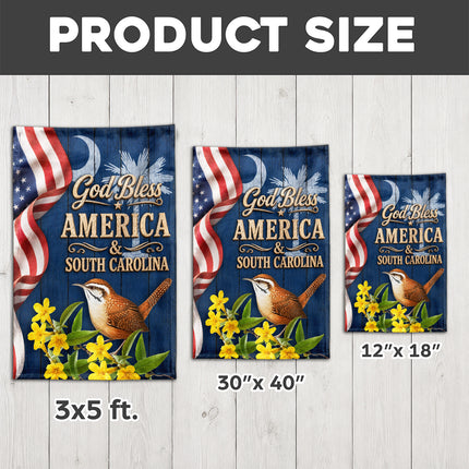 South Carolina God Bless America Carolina Wren Floral Flag