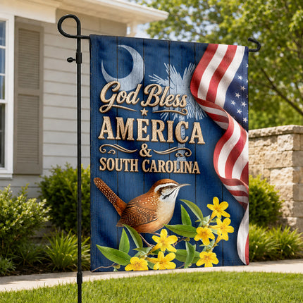 South Carolina God Bless America Carolina Wren Floral Flag