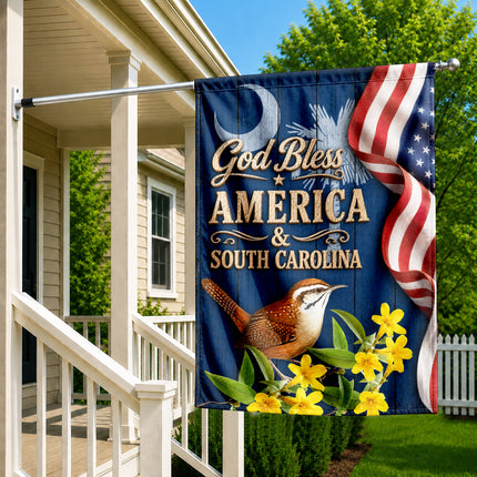 South Carolina God Bless America Carolina Wren Floral Flag