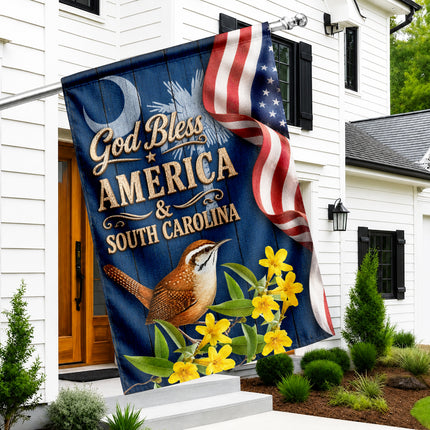 South Carolina God Bless America Carolina Wren Floral Flag