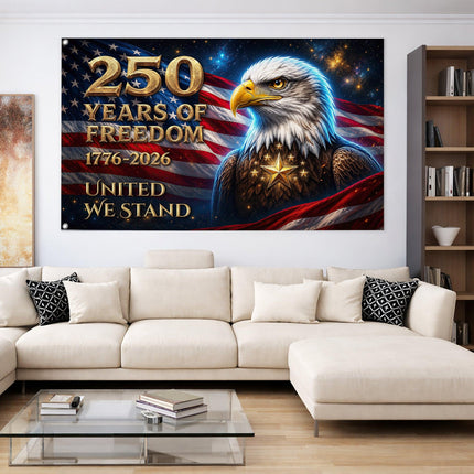 United States of America 250 Years of Freedom Majestic Bald Eagle United We Stand Flag