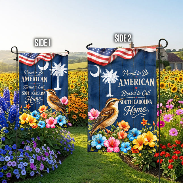 South Carolina Flag Proud to Be American Blessed Home Wren Floral