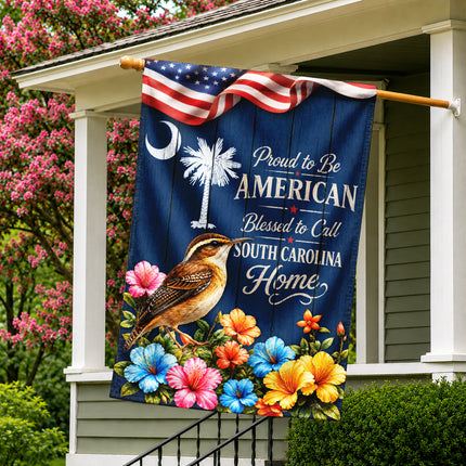 South Carolina Flag Proud to Be American Blessed Home Wren Floral
