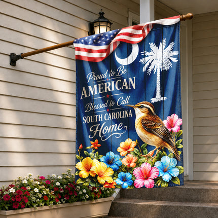 South Carolina Flag Proud to Be American Blessed Home Wren Floral