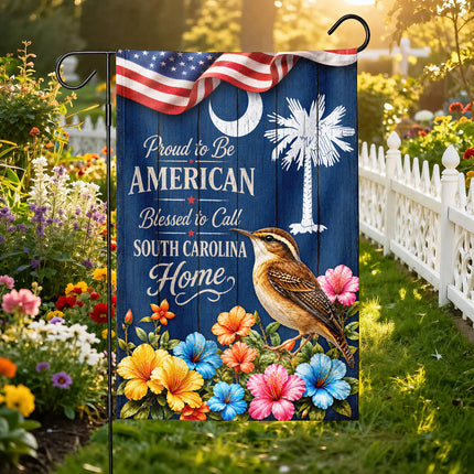 South Carolina Flag Proud to Be American Blessed Home Wren Floral