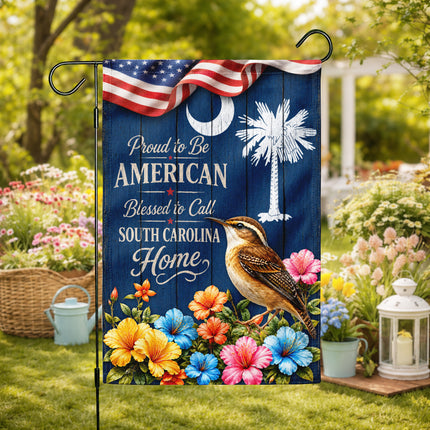 South Carolina Flag Proud to Be American Blessed Home Wren Floral