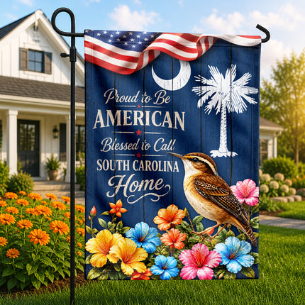 South Carolina Flag Proud to Be American Blessed Home Wren Floral