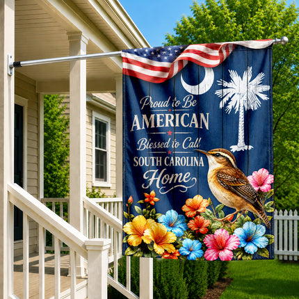 South Carolina Flag Proud to Be American Blessed Home Wren Floral