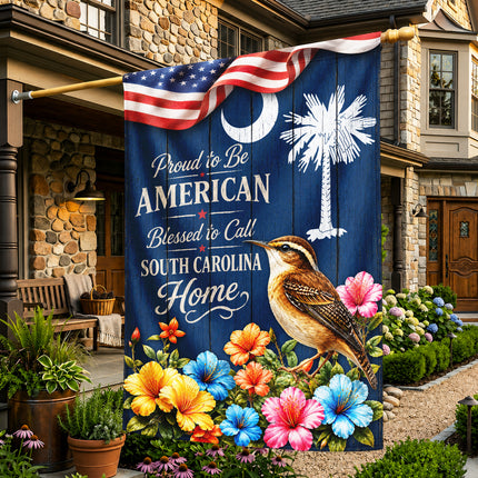South Carolina Flag Proud to Be American Blessed Home Wren Floral