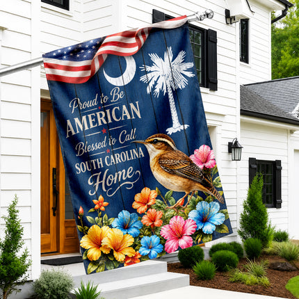 South Carolina Flag Proud to Be American Blessed Home Wren Floral