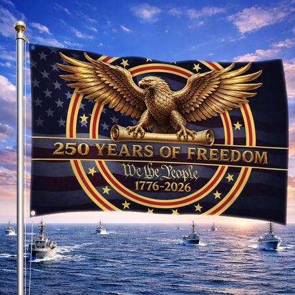 United States 250 Years of Freedom Golden Eagle Constitution Scroll Flag