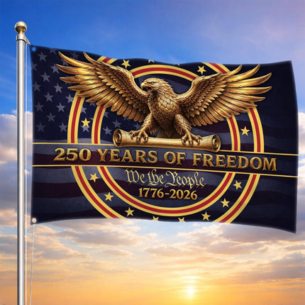 United States 250 Years of Freedom Golden Eagle Constitution Scroll Flag