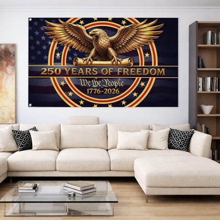 United States 250 Years of Freedom Golden Eagle Constitution Scroll Flag