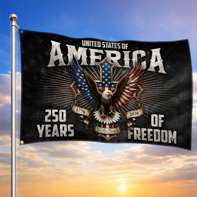 United States of America 250 Years of Freedom Patriot Eagle Shield Cross Flag