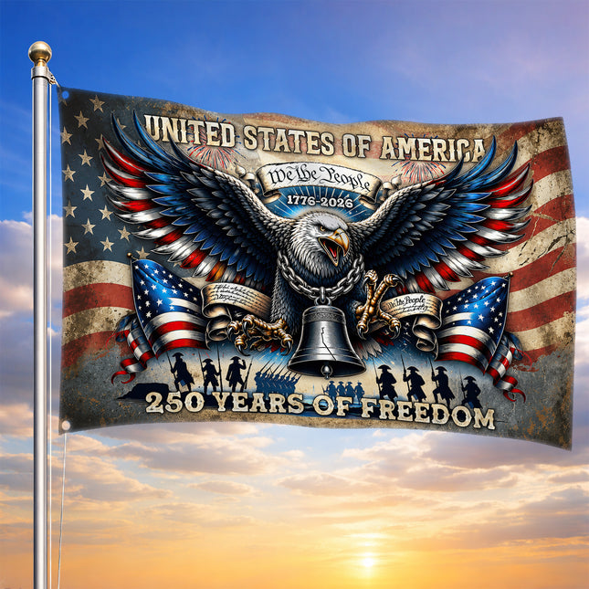 United States of America 250 Years of Freedom Vintage Eagle Liberty Bell Flag