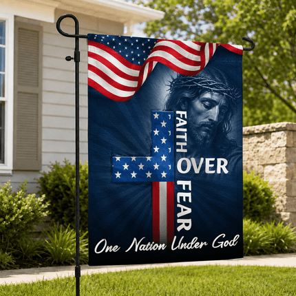 Faith Over Fear American Cross One Nation Under God Flag