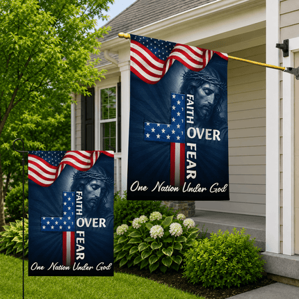 Faith Over Fear American Cross One Nation Under God Flag
