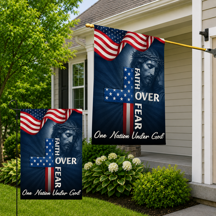 SP-01 Faith Over Fear Flag One Nation Under God Patriotic Christian Garden Decor