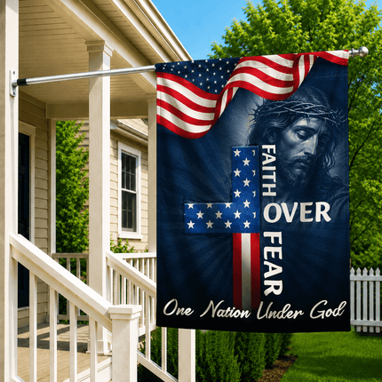 Faith Over Fear American Cross One Nation Under God Flag