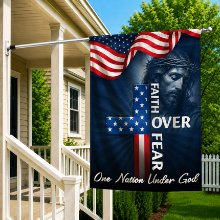 SP-01 Faith Over Fear Flag One Nation Under God Patriotic Christian Garden Decor