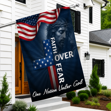 SP-01 Faith Over Fear Flag One Nation Under God Patriotic Christian Garden Decor