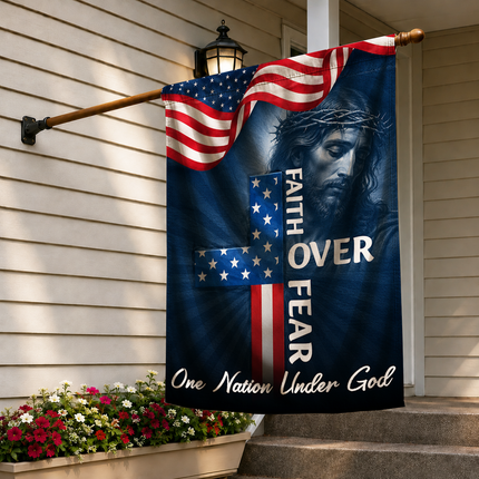 SP-01 Faith Over Fear Flag One Nation Under God Patriotic Christian Garden Decor