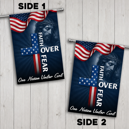 SP-01 Faith Over Fear Flag One Nation Under God Patriotic Christian Garden Decor