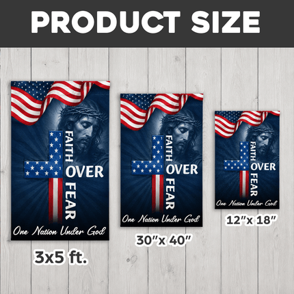 Faith Over Fear American Cross One Nation Under God Flag