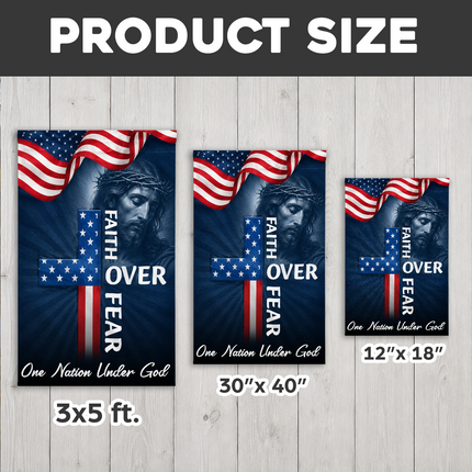 SP-01 Faith Over Fear Flag One Nation Under God Patriotic Christian Garden Decor
